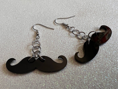 Handlebar Moustache Earrings: Laser Cut Acrylic Mustache, Facial Hair, Gentleman, Hipster, Best Gifts for Her/Him/Them