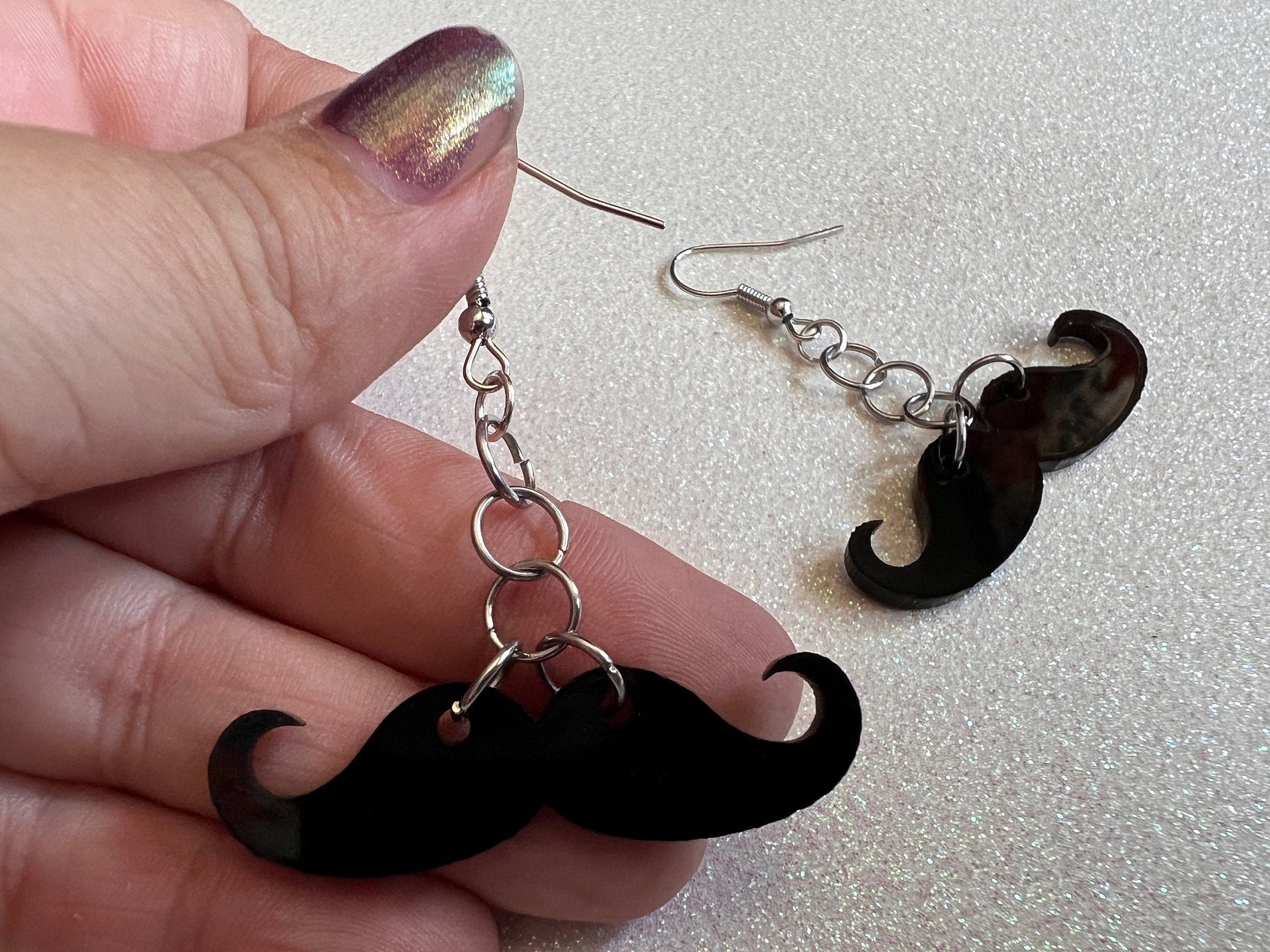 Handlebar Moustache Earrings: Laser Cut Acrylic Mustache, Facial Hair, Gentleman, Hipster, Best Gifts for Her/Him/Them