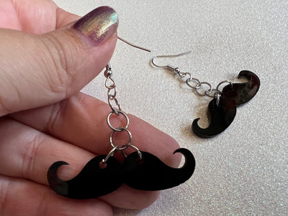 Handlebar Moustache Earrings: Laser Cut Acrylic Mustache, Facial Hair, Gentleman, Hipster, Best Gifts for Her/Him/Them
