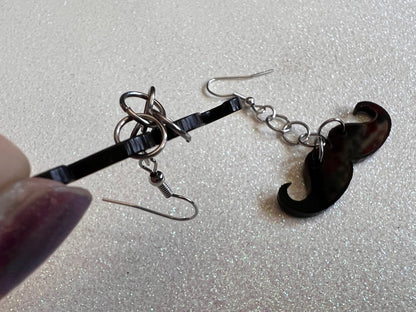 Handlebar Moustache Earrings: Laser Cut Acrylic Mustache, Facial Hair, Gentleman, Hipster, Best Gifts for Her/Him/Them