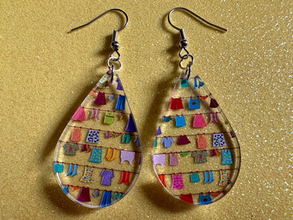 Hanging Clothes Earrings: Laser Cut Acrylic Laundry Earrings, Novelty, Clothese, Underwear, Shirts, Wash, Fun, Best Gifts for Her/Him/Them