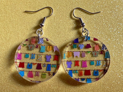 Hanging Clothes Earrings: Laser Cut Acrylic Laundry Earrings, Novelty, Clothese, Underwear, Shirts, Wash, Fun, Best Gifts for Her/Him/Them