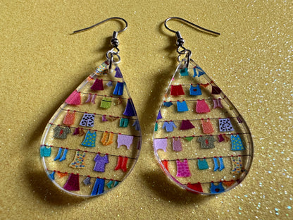 Hanging Clothes Earrings: Laser Cut Acrylic Laundry Earrings, Novelty, Clothese, Underwear, Shirts, Wash, Fun, Best Gifts for Her/Him/Them