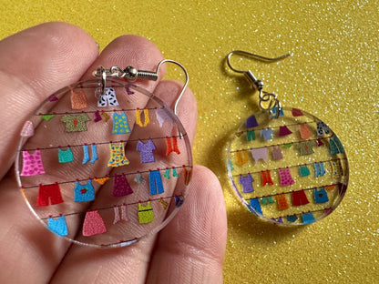 Hanging Clothes Earrings: Laser Cut Acrylic Laundry Earrings, Novelty, Clothese, Underwear, Shirts, Wash, Fun, Best Gifts for Her/Him/Them