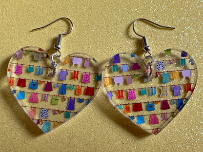 Hanging Clothes Earrings: Laser Cut Acrylic Laundry Earrings, Novelty, Clothese, Underwear, Shirts, Wash, Fun, Best Gifts for Her/Him/Them