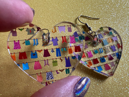 Hanging Clothes Earrings: Laser Cut Acrylic Laundry Earrings, Novelty, Clothese, Underwear, Shirts, Wash, Fun, Best Gifts for Her/Him/Them