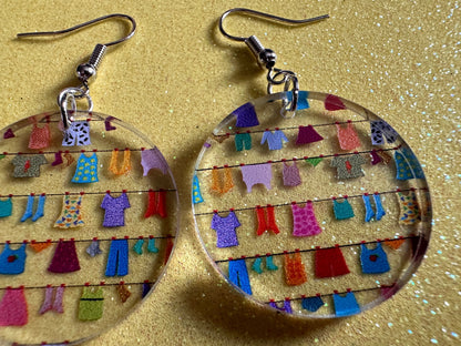 Hanging Clothes Earrings: Laser Cut Acrylic Laundry Earrings, Novelty, Clothese, Underwear, Shirts, Wash, Fun, Best Gifts for Her/Him/Them