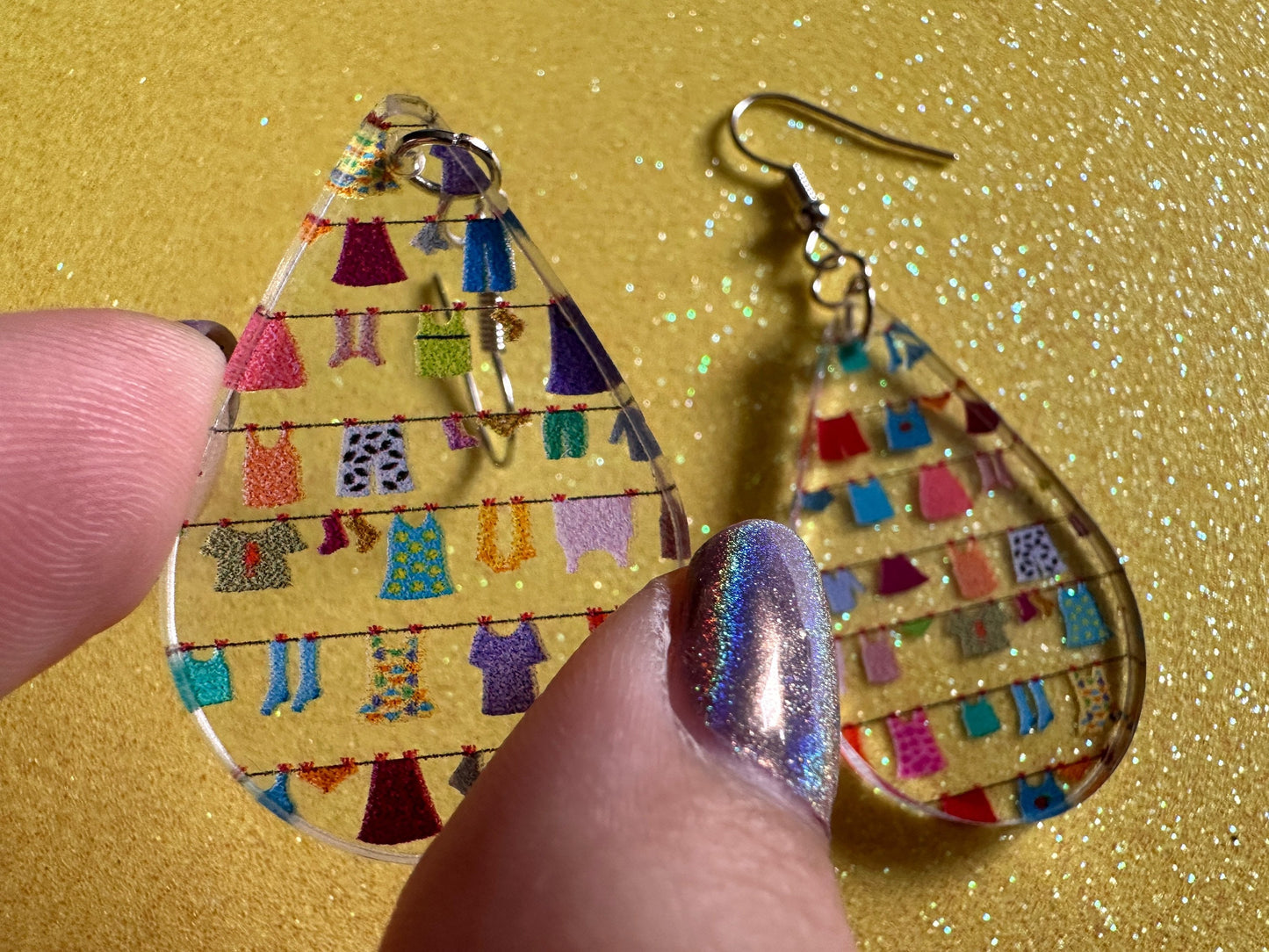 Hanging Clothes Earrings: Laser Cut Acrylic Laundry Earrings, Novelty, Clothese, Underwear, Shirts, Wash, Fun, Best Gifts for Her/Him/Them