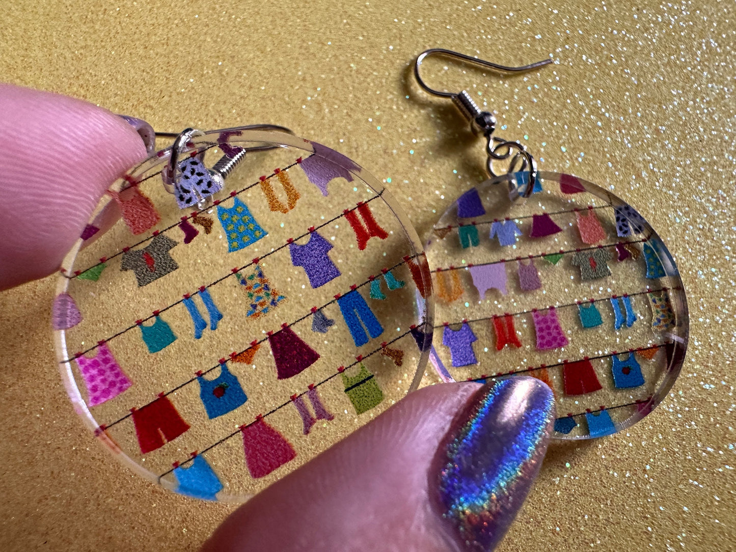 Hanging Clothes Earrings: Laser Cut Acrylic Laundry Earrings, Novelty, Clothese, Underwear, Shirts, Wash, Fun, Best Gifts for Her/Him/Them