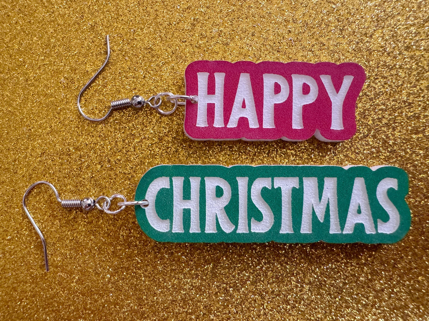 Happy Christmas Earrings: Laser Cut Acrylic Text Earrings, Xmas, X-mas, Winter Holidays, Santa Claus, Presents, Best Gifts for Her/Him/Them