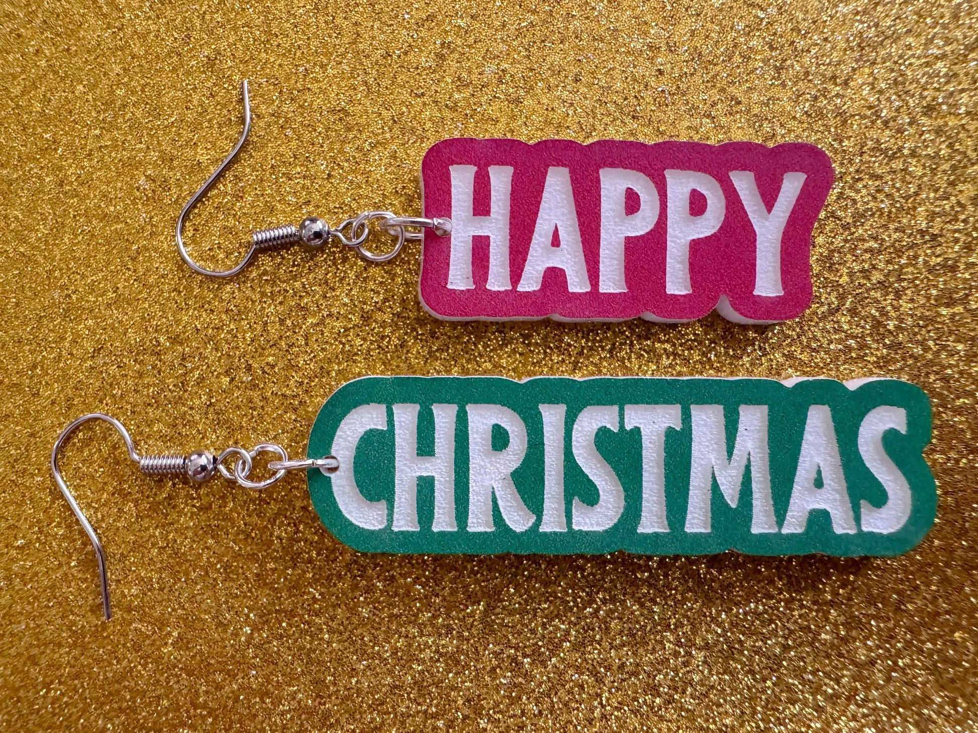 Happy Christmas Earrings: Laser Cut Acrylic Text Earrings, Xmas, X-mas, Winter Holidays, Santa Claus, Presents, Best Gifts for Her/Him/Them