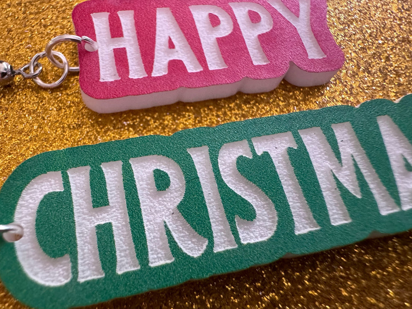 Happy Christmas Earrings: Laser Cut Acrylic Text Earrings, Xmas, X-mas, Winter Holidays, Santa Claus, Presents, Best Gifts for Her/Him/Them