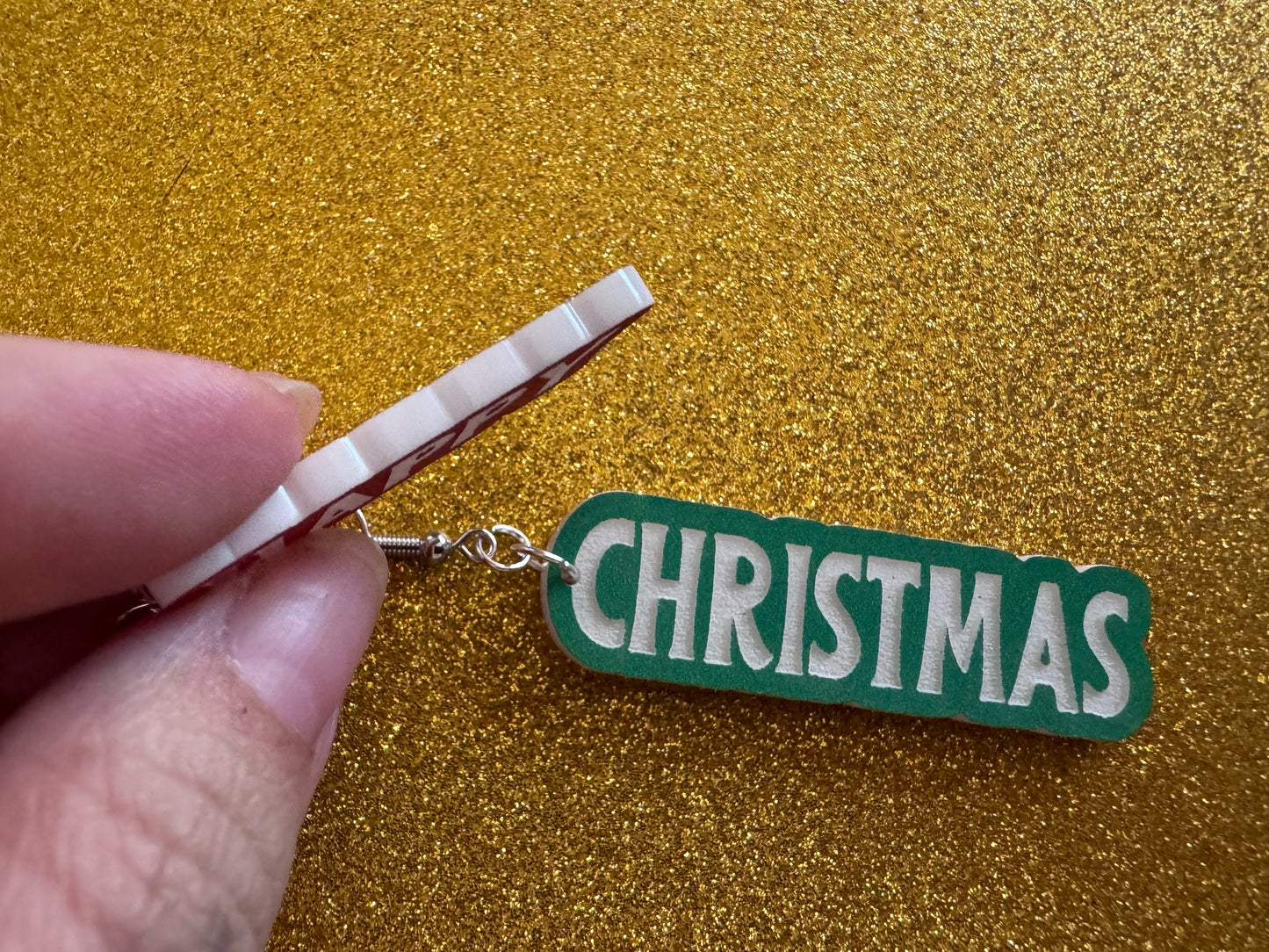 Happy Christmas Earrings: Laser Cut Acrylic Text Earrings, Xmas, X-mas, Winter Holidays, Santa Claus, Presents, Best Gifts for Her/Him/Them