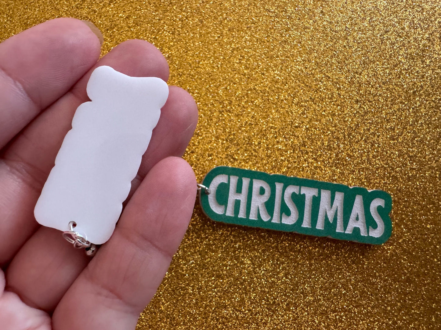 Happy Christmas Earrings: Laser Cut Acrylic Text Earrings, Xmas, X-mas, Winter Holidays, Santa Claus, Presents, Best Gifts for Her/Him/Them