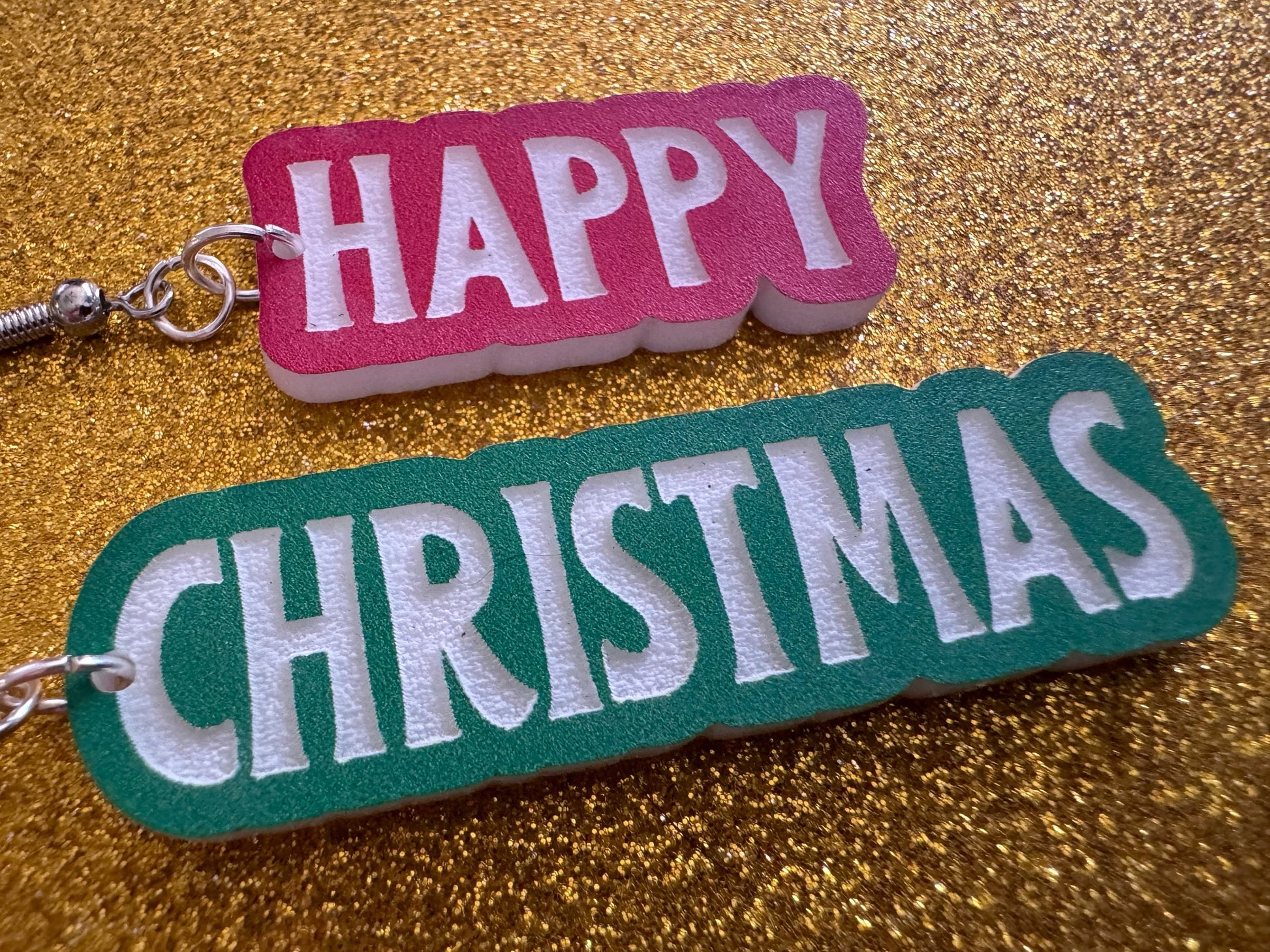 Happy Christmas Earrings: Laser Cut Acrylic Text Earrings, Xmas, X-mas, Winter Holidays, Santa Claus, Presents, Best Gifts for Her/Him/Them