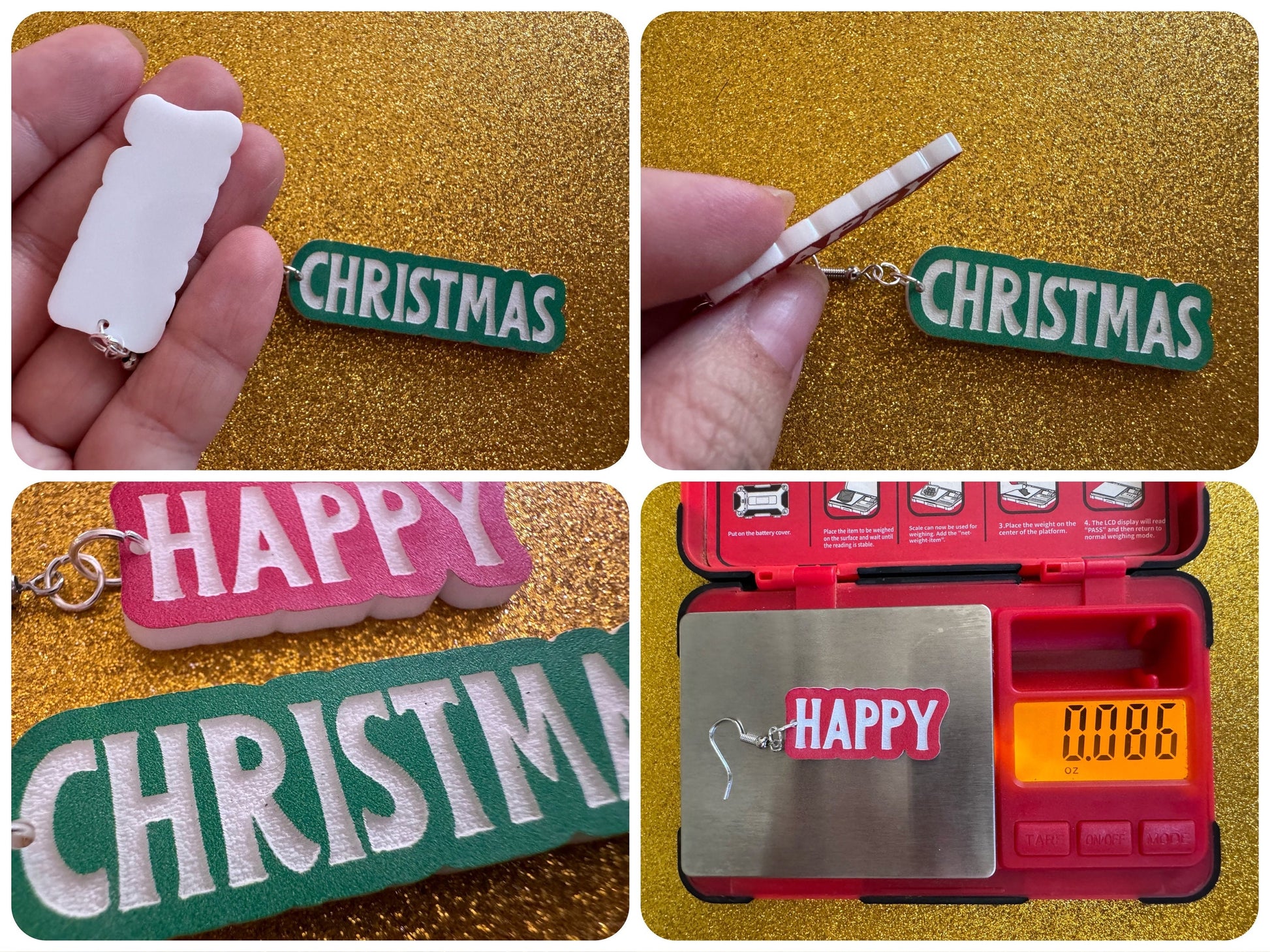Happy Christmas Earrings: Laser Cut Acrylic Text Earrings, Xmas, X-mas, Winter Holidays, Santa Claus, Presents, Best Gifts for Her/Him/Them