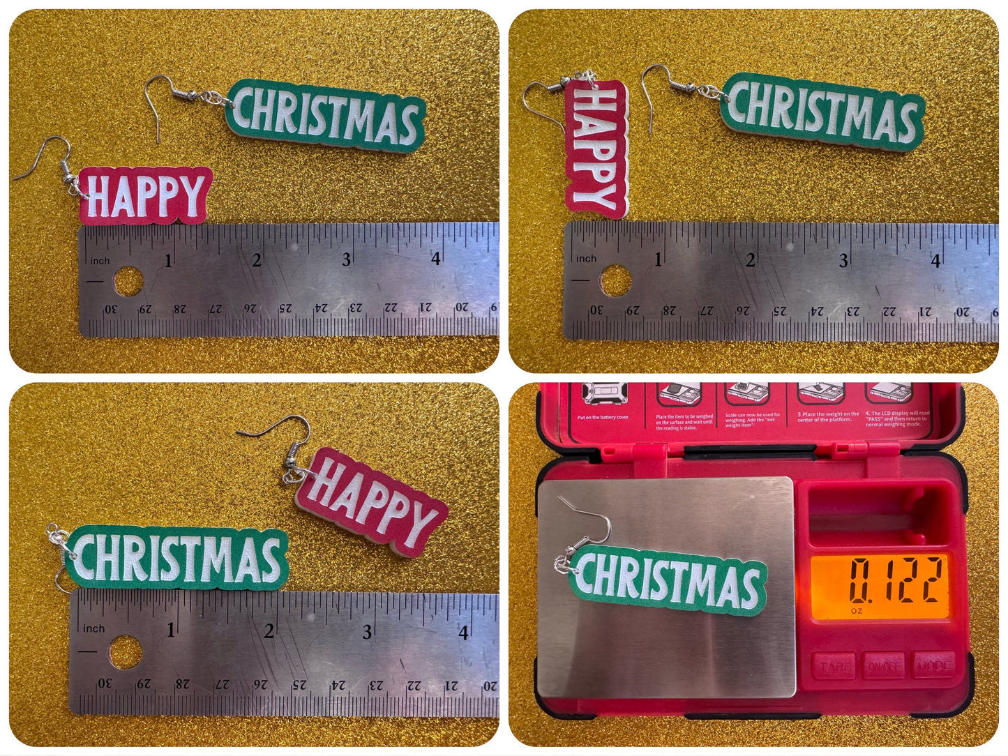 Happy Christmas Earrings: Laser Cut Acrylic Text Earrings, Xmas, X-mas, Winter Holidays, Santa Claus, Presents, Best Gifts for Her/Him/Them