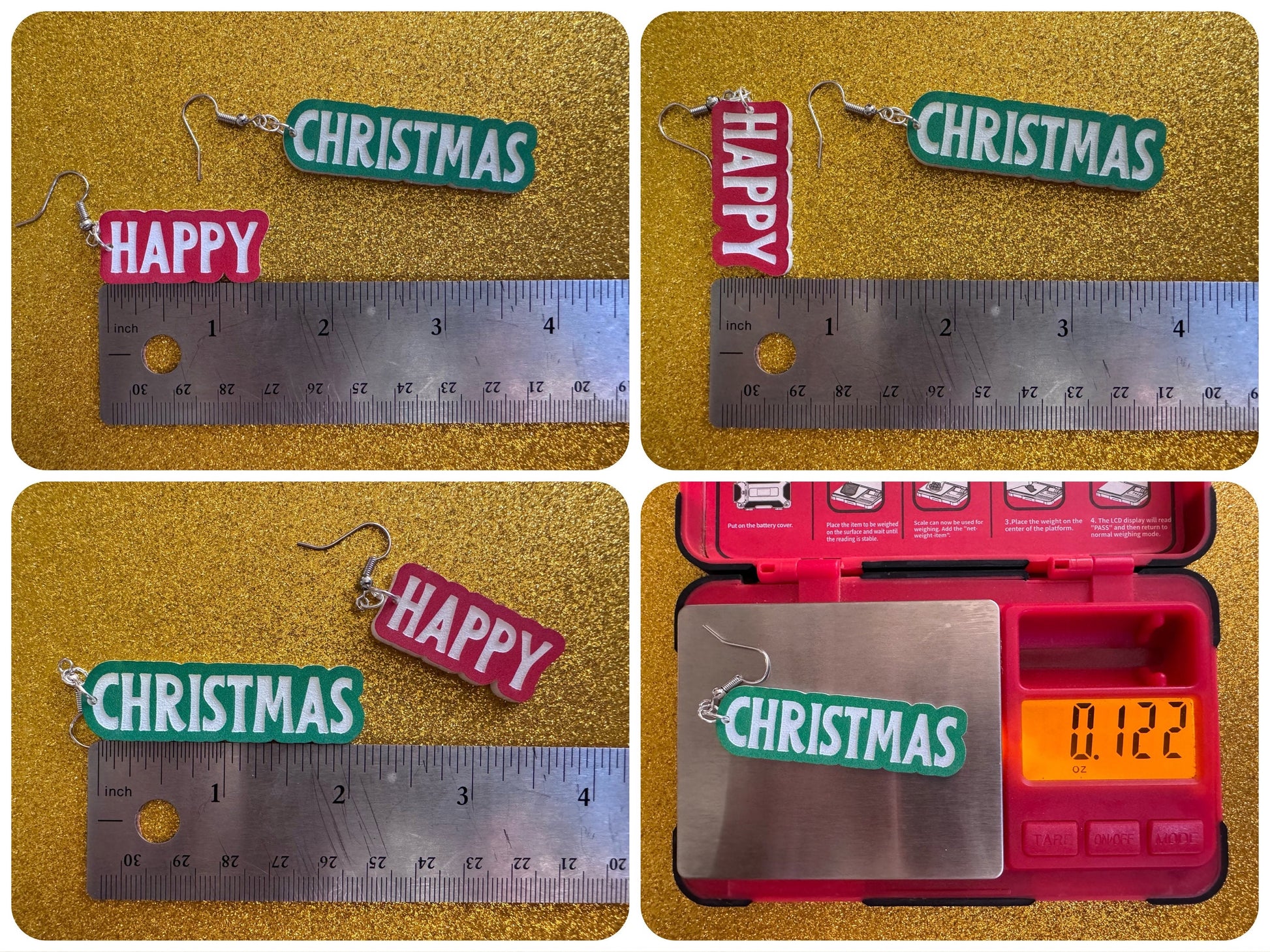 Happy Christmas Earrings: Laser Cut Acrylic Text Earrings, Xmas, X-mas, Winter Holidays, Santa Claus, Presents, Best Gifts for Her/Him/Them