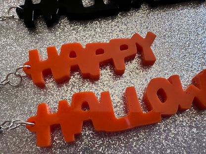 Happy Halloween Earrings: Laser Cut Acrylic Halloween Text, Black, Orange, Scary, Spooktastic, Best Gifts for Her/Him/Them