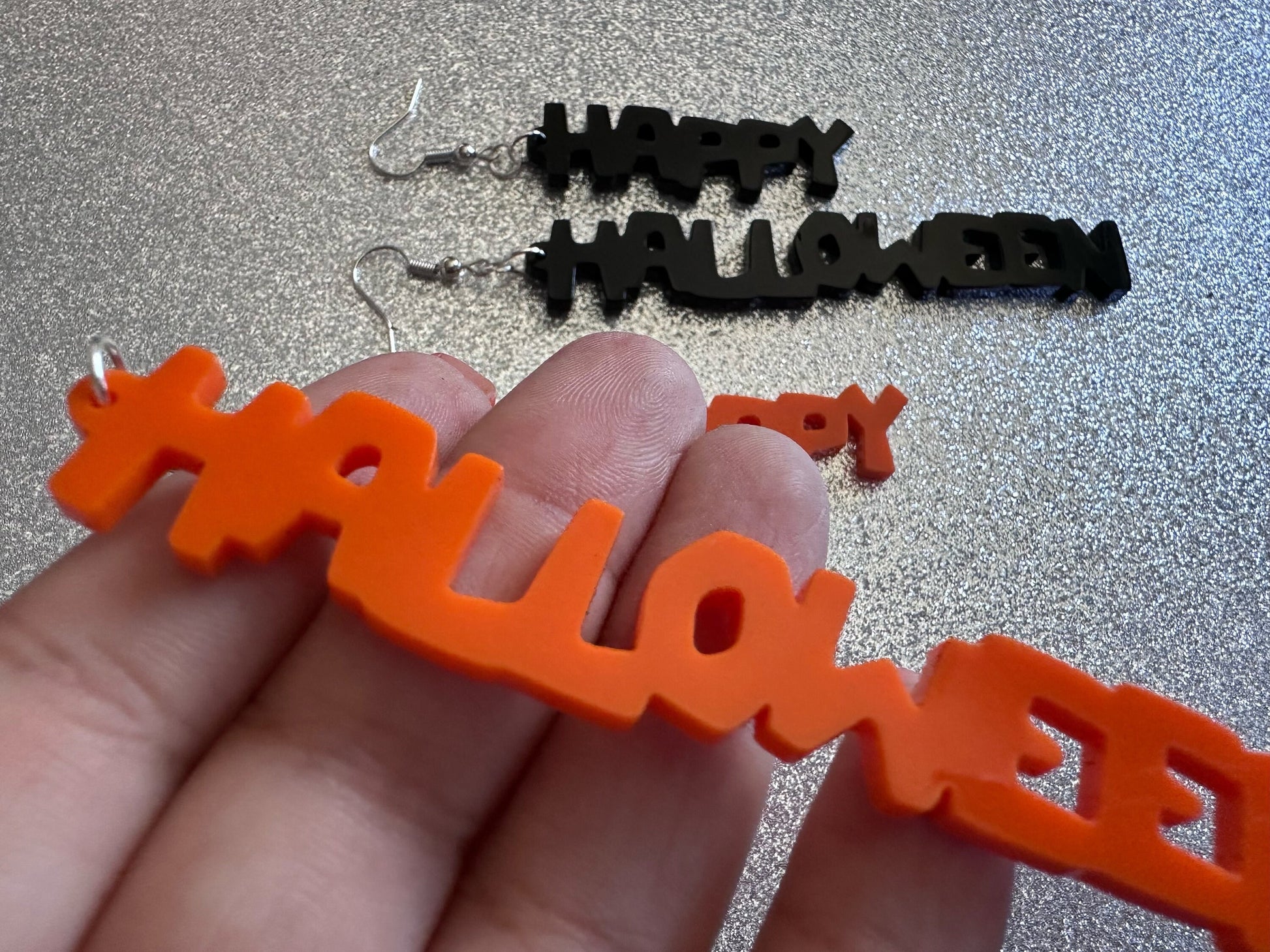 Happy Halloween Earrings: Laser Cut Acrylic Halloween Text, Black, Orange, Scary, Spooktastic, Best Gifts for Her/Him/Them
