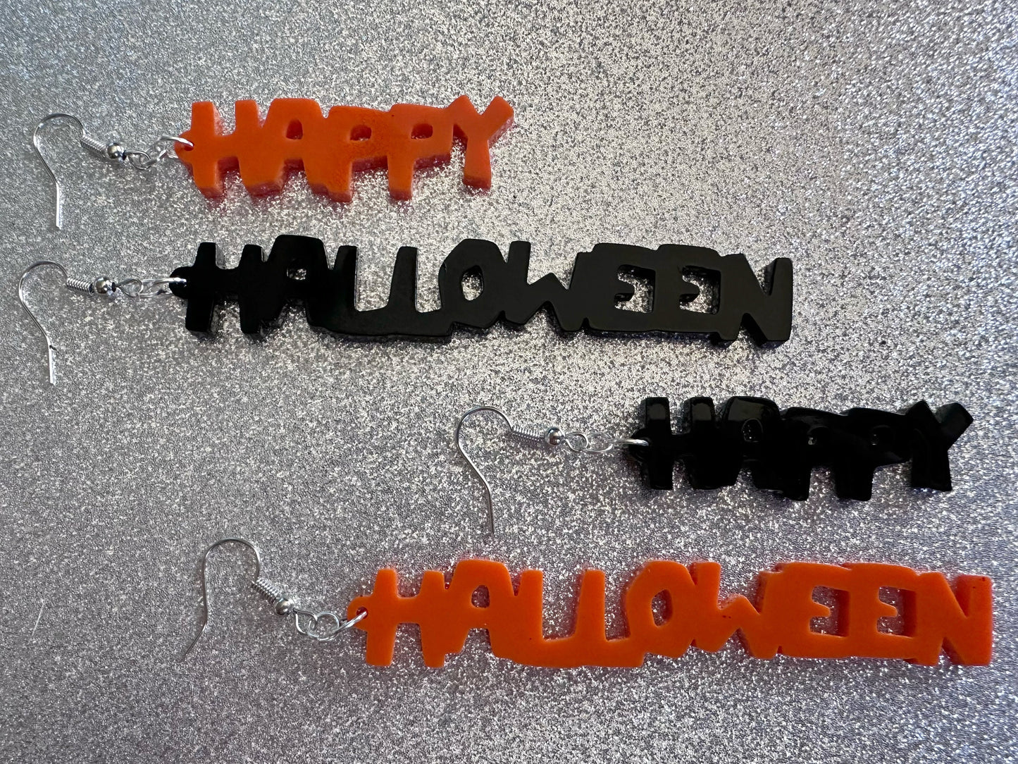 Happy Halloween Earrings: Laser Cut Acrylic Halloween Text, Black, Orange, Scary, Spooktastic, Best Gifts for Her/Him/Them