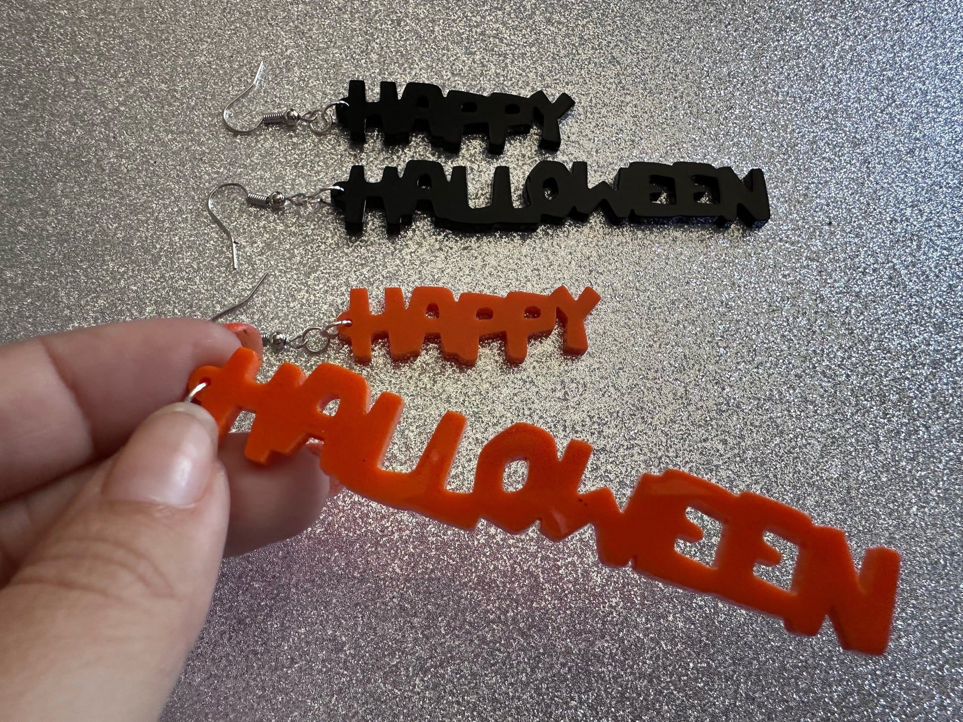 Happy Halloween Earrings: Laser Cut Acrylic Halloween Text, Black, Orange, Scary, Spooktastic, Best Gifts for Her/Him/Them