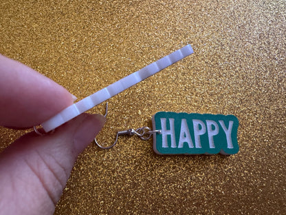 Happy Holidays Earrings: Laser Cut Acrylic Holiday Earrings, X-mas, Winter, Christmas, Santa Claus, Presents, Best Gifts for Her/Him/Them