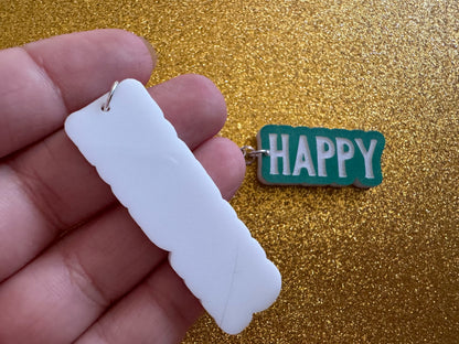 Happy Holidays Earrings: Laser Cut Acrylic Holiday Earrings, X-mas, Winter, Christmas, Santa Claus, Presents, Best Gifts for Her/Him/Them
