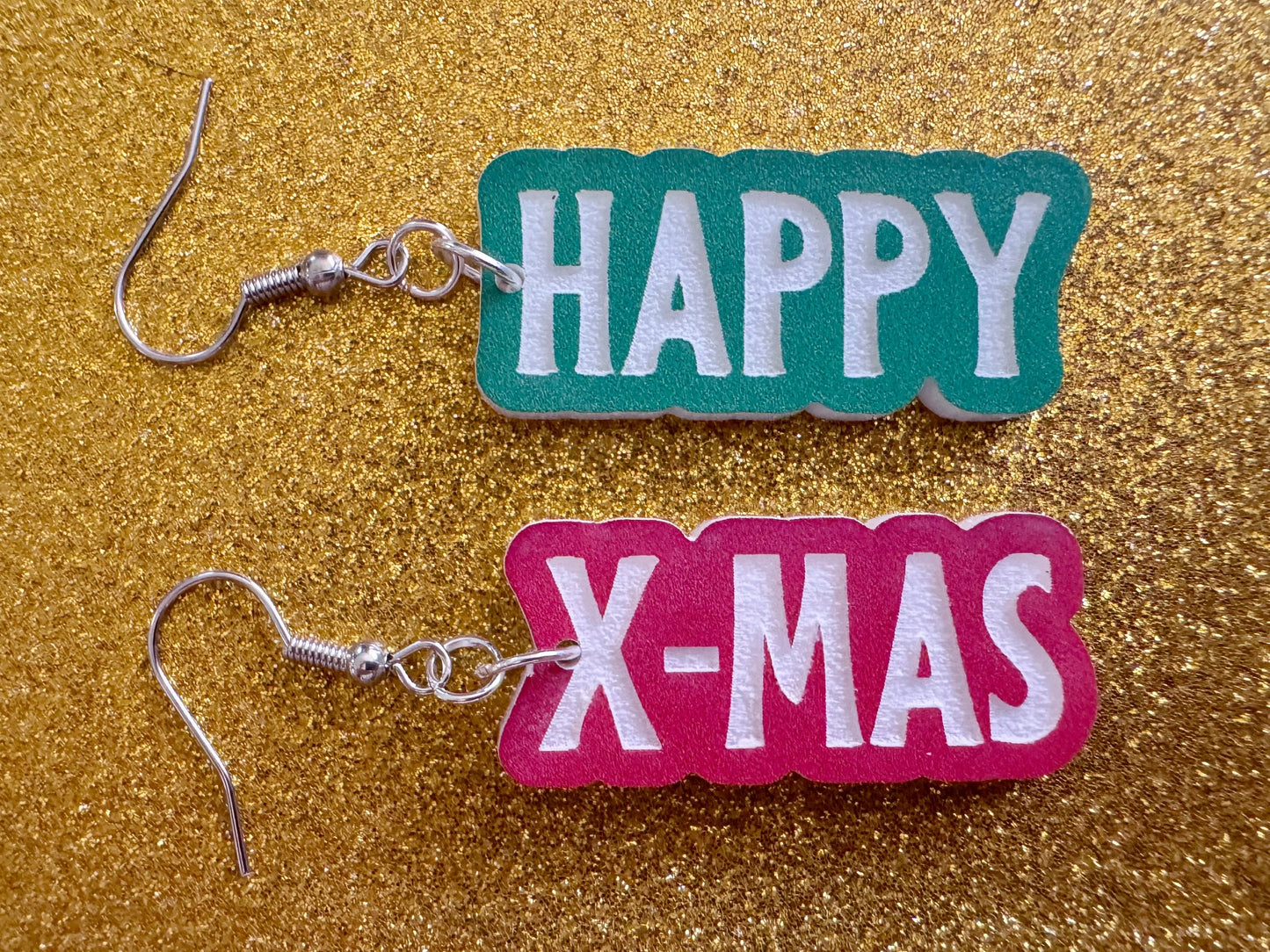 Happy X-Mas Earrings: Laser Cut Acrylic Christmas Text Earrings, X-mas, Winter Holidays, Santa Claus, Presents, Best Gifts for Her/Him/Them