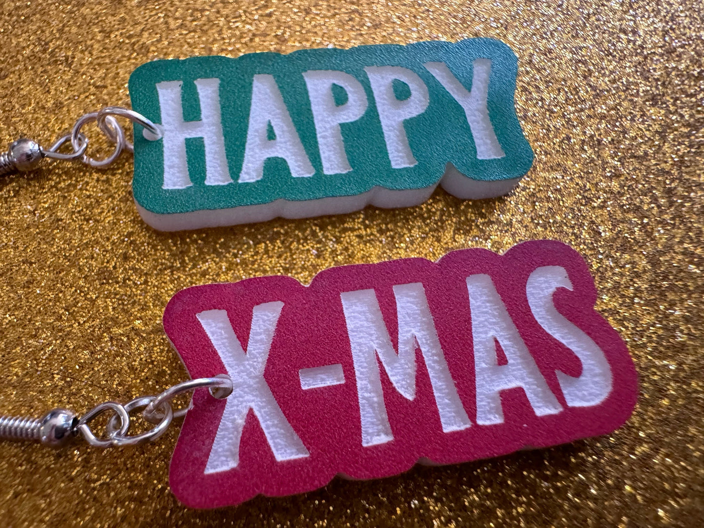 Happy X-Mas Earrings: Laser Cut Acrylic Christmas Text Earrings, X-mas, Winter Holidays, Santa Claus, Presents, Best Gifts for Her/Him/Them