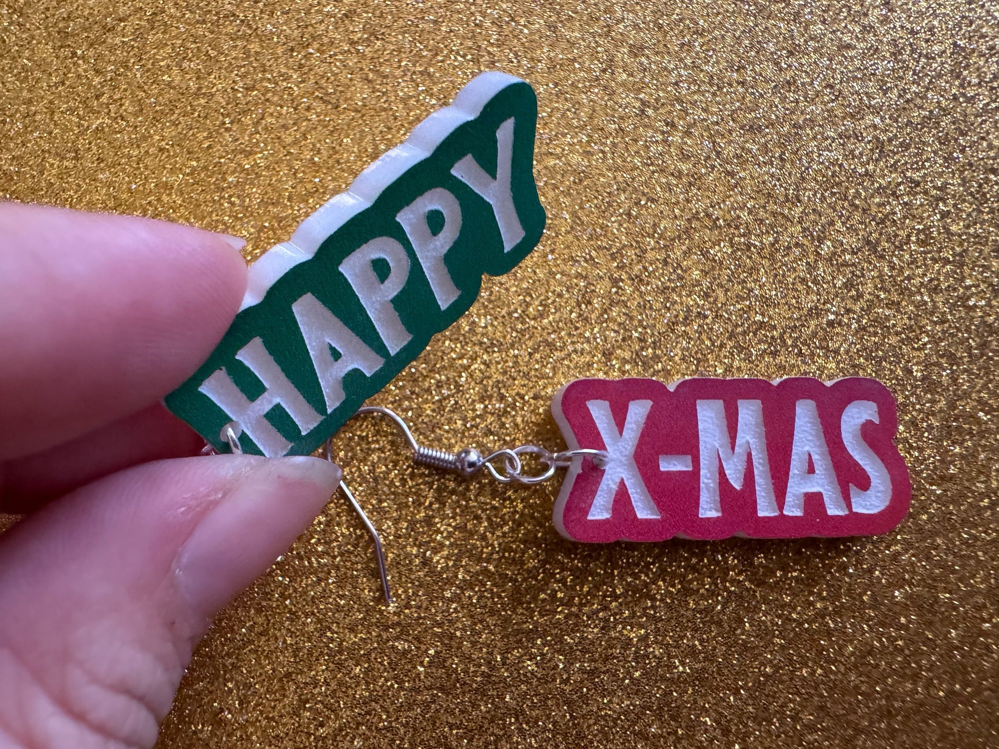 Happy X-Mas Earrings: Laser Cut Acrylic Christmas Text Earrings, X-mas, Winter Holidays, Santa Claus, Presents, Best Gifts for Her/Him/Them