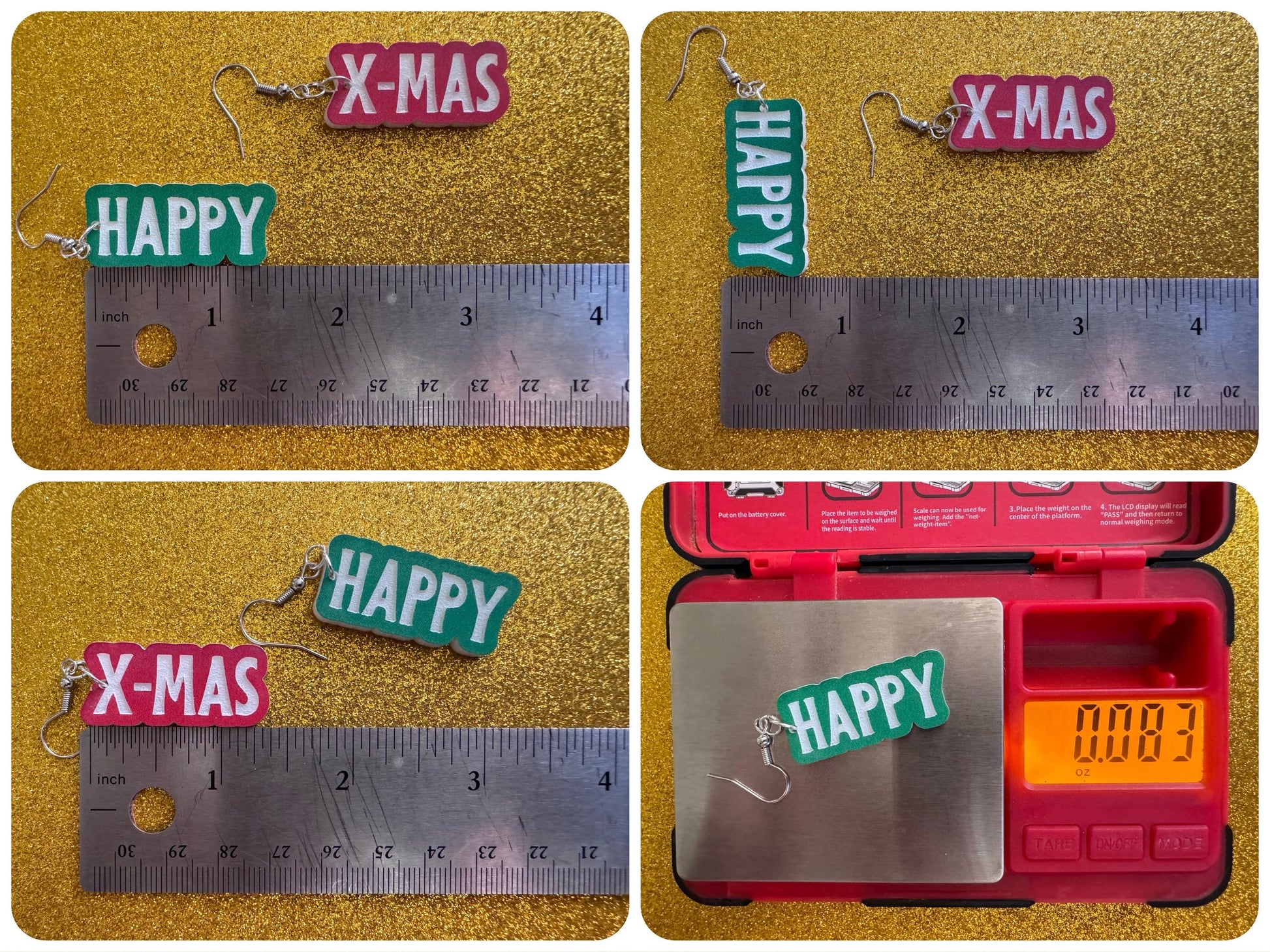 Happy X-Mas Earrings: Laser Cut Acrylic Christmas Text Earrings, X-mas, Winter Holidays, Santa Claus, Presents, Best Gifts for Her/Him/Them