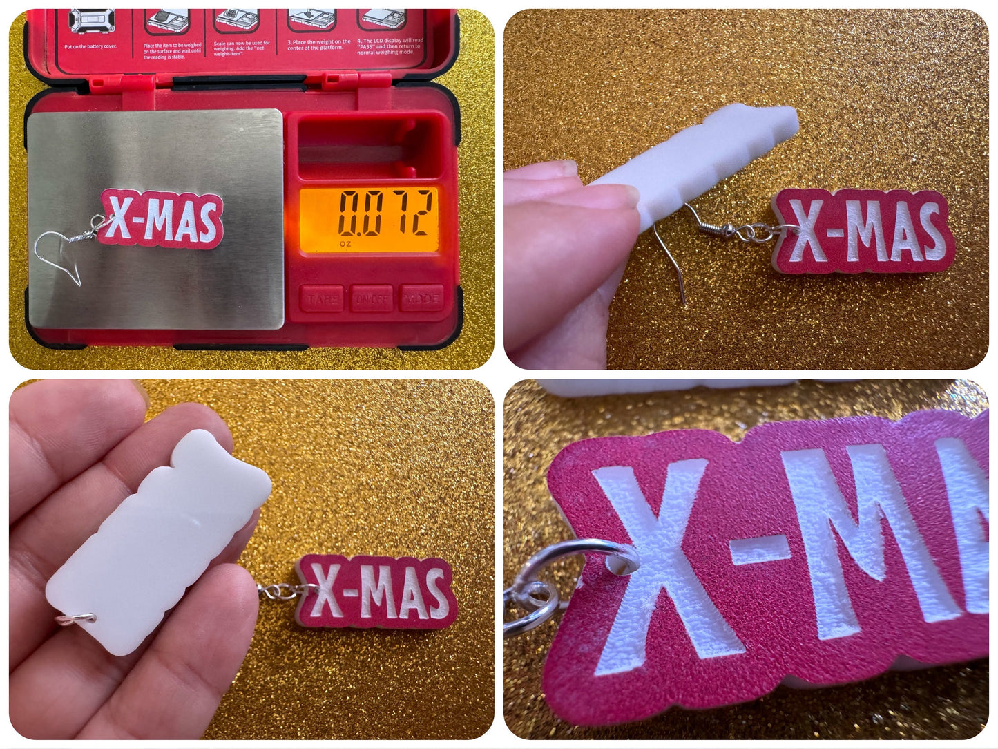 Happy X-Mas Earrings: Laser Cut Acrylic Christmas Text Earrings, X-mas, Winter Holidays, Santa Claus, Presents, Best Gifts for Her/Him/Them