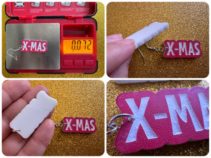 Happy X-Mas Earrings: Laser Cut Acrylic Christmas Text Earrings, X-mas, Winter Holidays, Santa Claus, Presents, Best Gifts for Her/Him/Them
