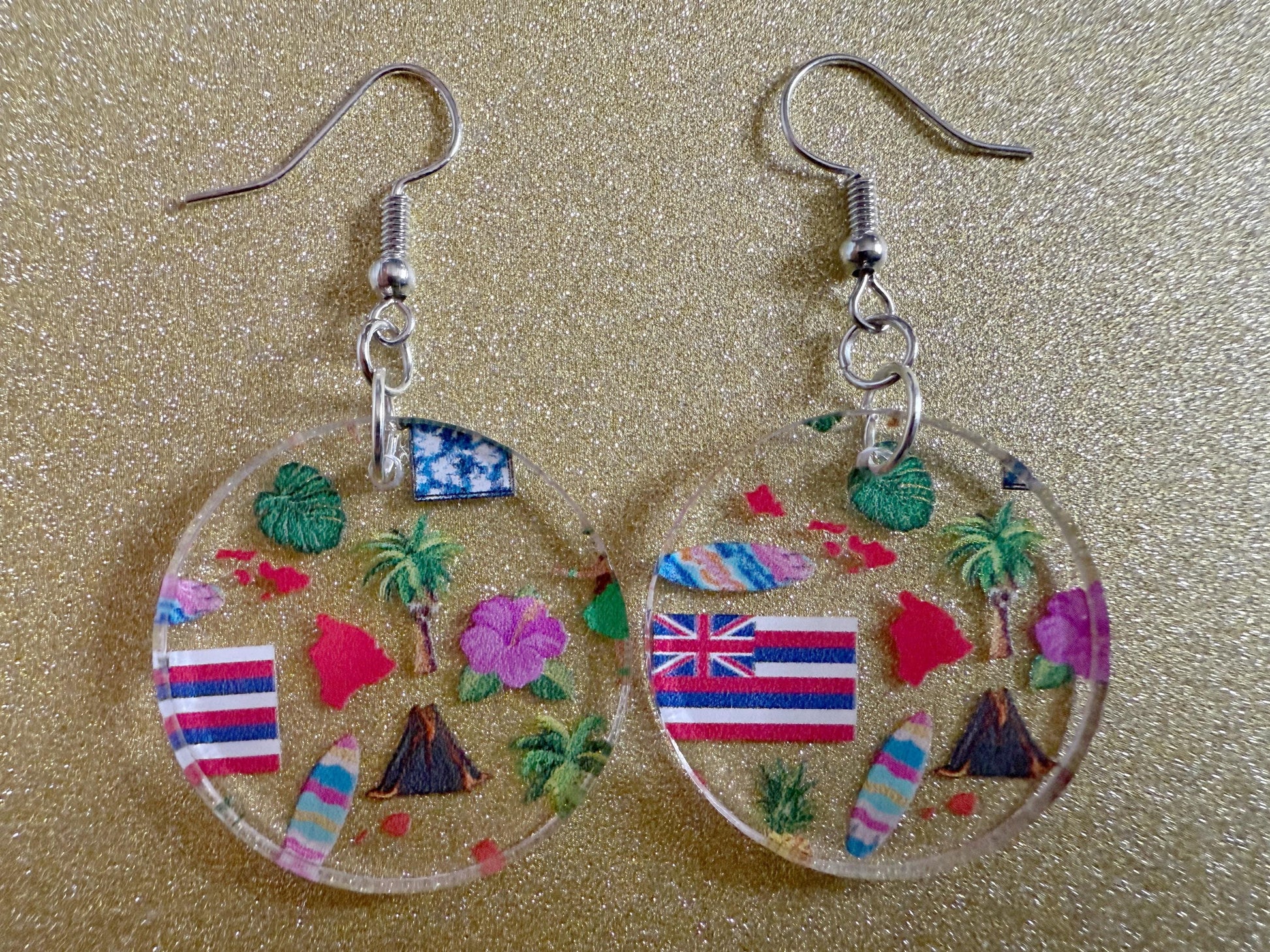 Hawaii Earrings: Laser Cut Acrylic Island Earrings, Hawaiian, Tropical, Volcano, Palm Tree, Surfing, Hibiscus, Best Gifts for Her/Him/Them