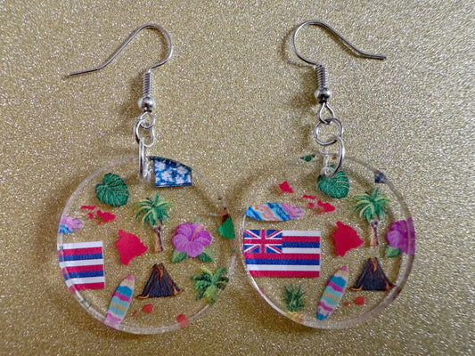 Hawaii Earrings: Laser Cut Acrylic Island Earrings, Hawaiian, Tropical, Volcano, Palm Tree, Surfing, Hibiscus, Best Gifts for Her/Him/Them