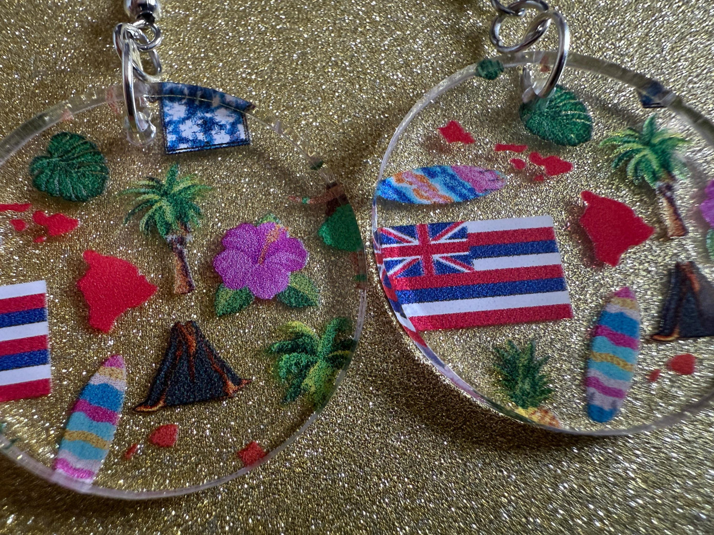 Hawaii Earrings: Laser Cut Acrylic Island Earrings, Hawaiian, Tropical, Volcano, Palm Tree, Surfing, Hibiscus, Best Gifts for Her/Him/Them