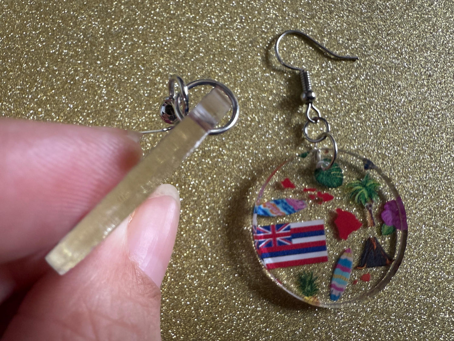 Hawaii Earrings: Laser Cut Acrylic Island Earrings, Hawaiian, Tropical, Volcano, Palm Tree, Surfing, Hibiscus, Best Gifts for Her/Him/Them