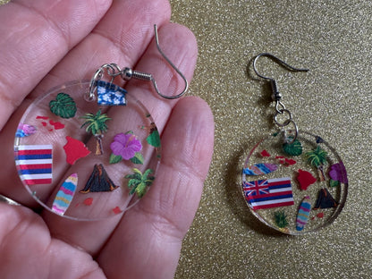 Hawaii Earrings: Laser Cut Acrylic Island Earrings, Hawaiian, Tropical, Volcano, Palm Tree, Surfing, Hibiscus, Best Gifts for Her/Him/Them