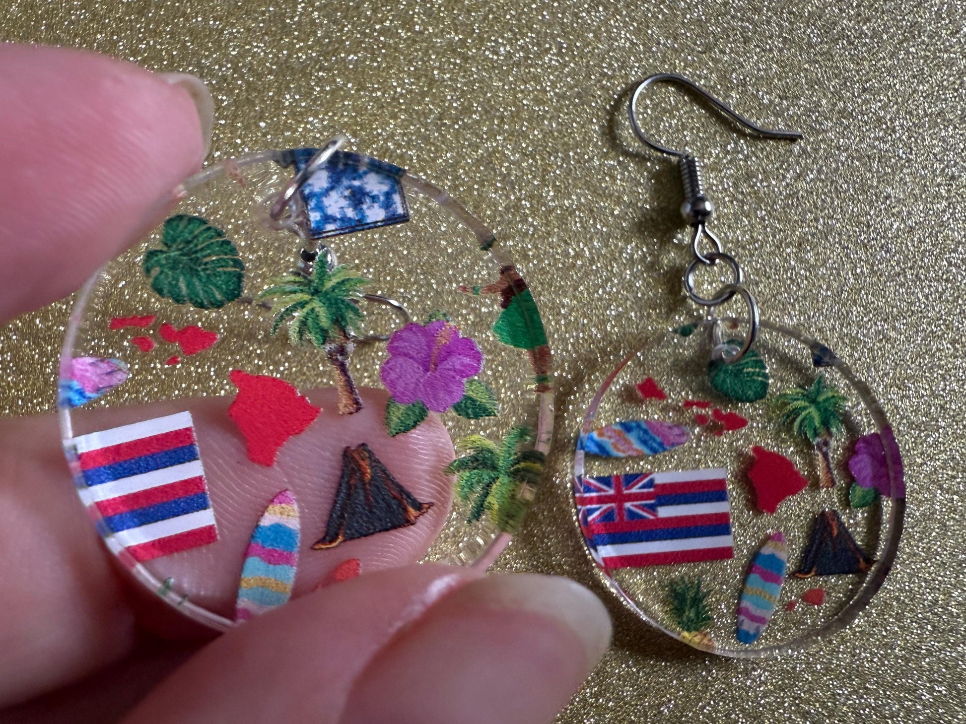 Hawaii Earrings: Laser Cut Acrylic Island Earrings, Hawaiian, Tropical, Volcano, Palm Tree, Surfing, Hibiscus, Best Gifts for Her/Him/Them