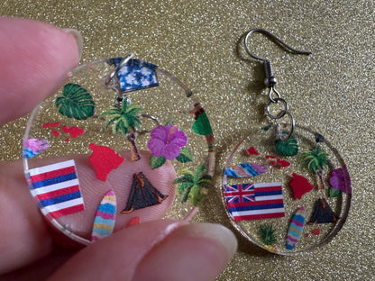 Hawaii Earrings: Laser Cut Acrylic Island Earrings, Hawaiian, Tropical, Volcano, Palm Tree, Surfing, Hibiscus, Best Gifts for Her/Him/Them