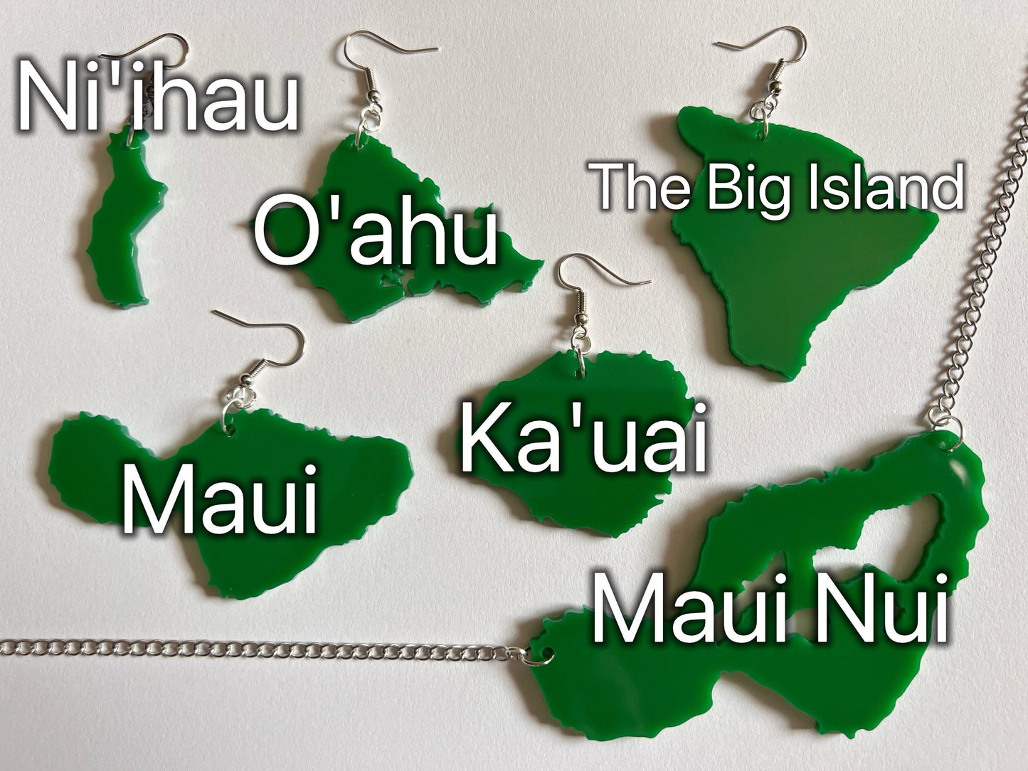 Hawaiian Islands Earrings: Laser Cut Acrylic Maui, Oahu, Kauai, Big Island, Niihau, Aloha, Best Gifts for Her/Him/Them