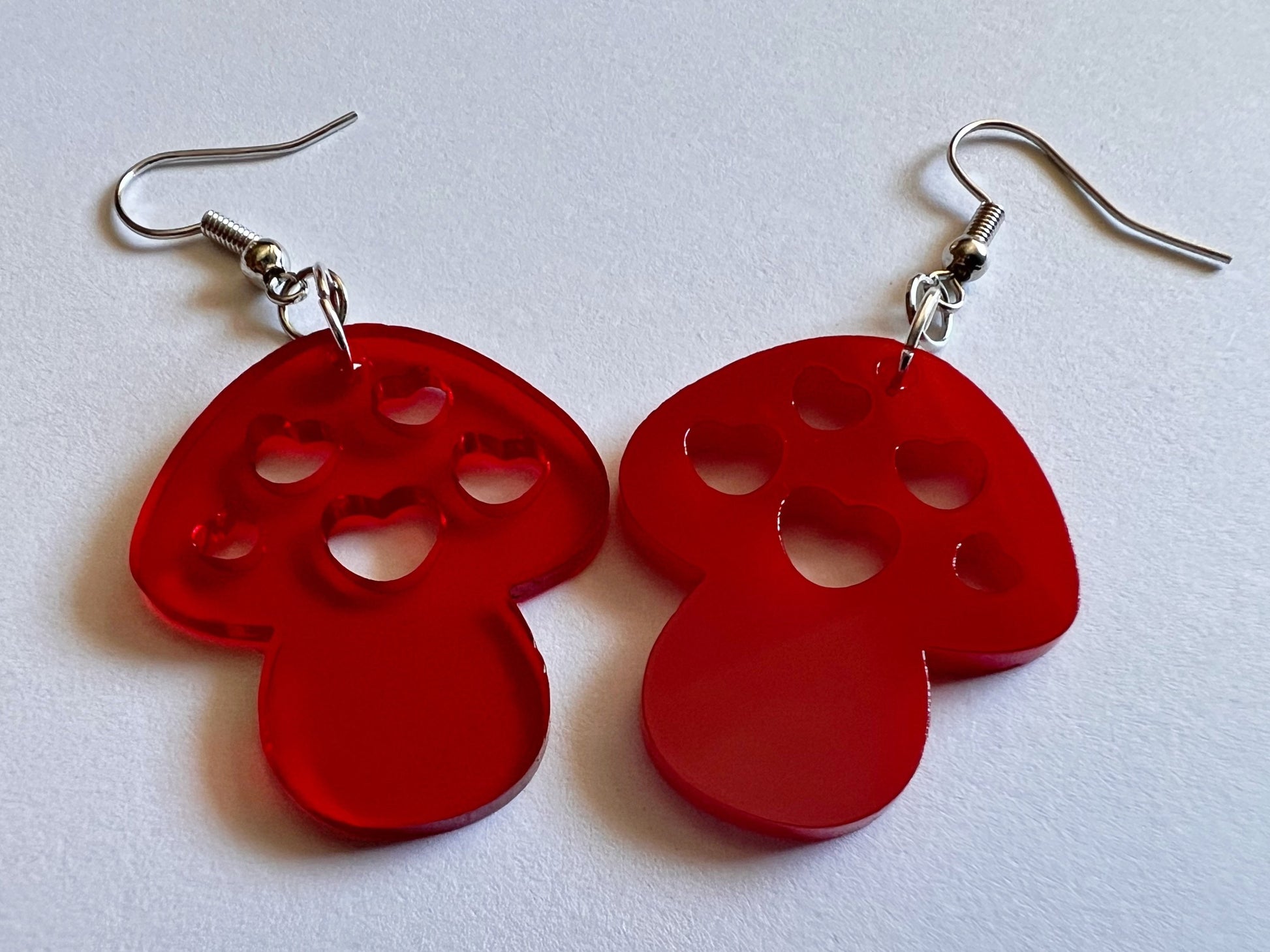 Heart Amanita Mushroom Earrings: Mycology, Foraging, Laser Cut Acrylic Mushroom Jewelry, Plants, Whimsical, Fairy, Gifts for Her/Him/Them