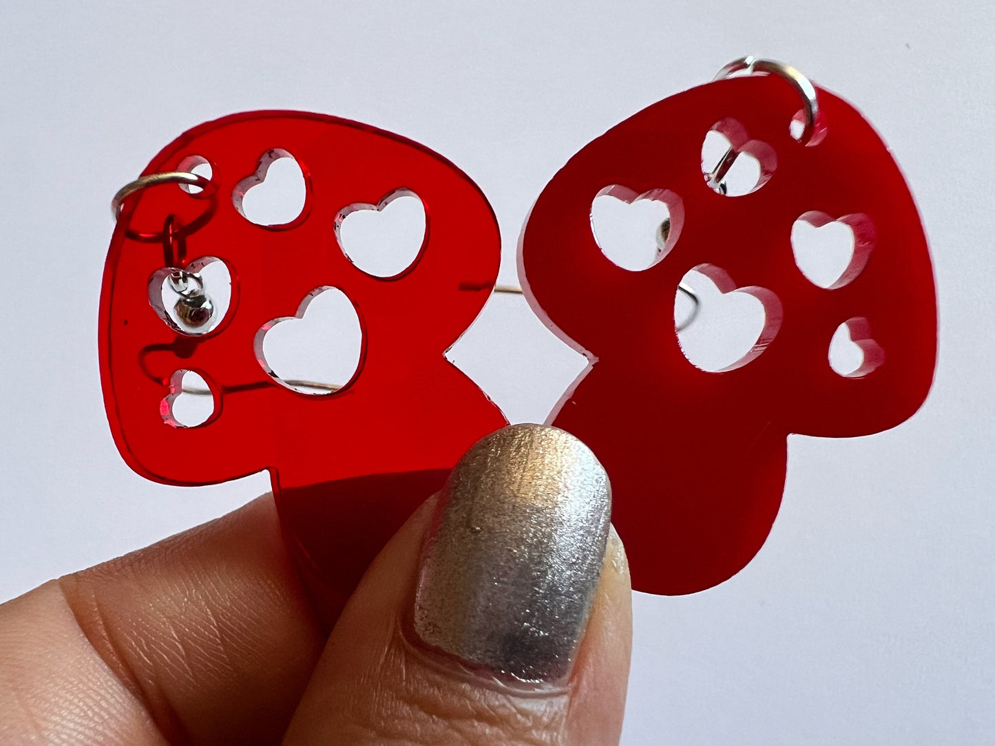 Heart Amanita Mushroom Earrings: Mycology, Foraging, Laser Cut Acrylic Mushroom Jewelry, Plants, Whimsical, Fairy, Gifts for Her/Him/Them
