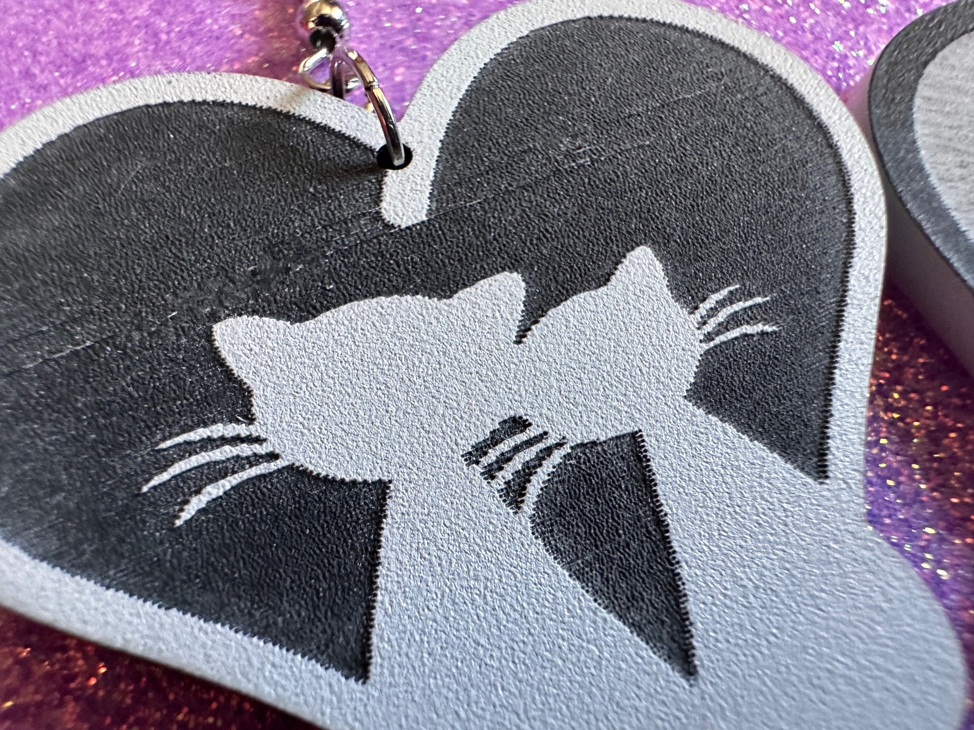 Heart Cat Earrings: Laser Cut Acrylic Cats, Kitty, Kitten, Pussy Cat, Animals, Feline, Black Cat, White Cat, Best Gifts for Her/Him/Them