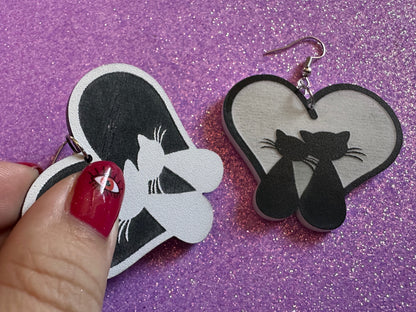 Heart Cat Earrings: Laser Cut Acrylic Cats, Kitty, Kitten, Pussy Cat, Animals, Feline, Black Cat, White Cat, Best Gifts for Her/Him/Them