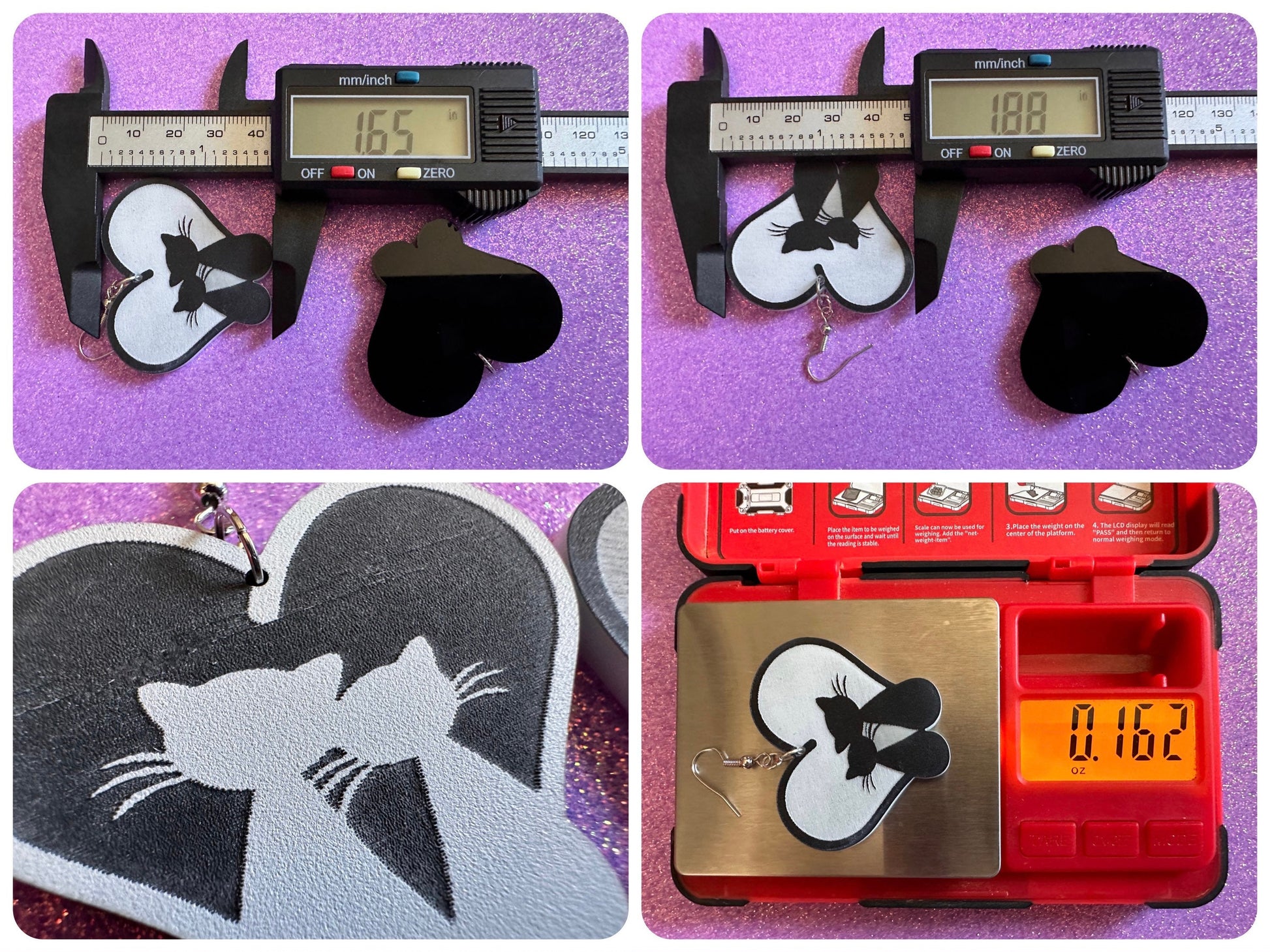 Heart Cat Earrings: Laser Cut Acrylic Cats, Kitty, Kitten, Pussy Cat, Animals, Feline, Black Cat, White Cat, Best Gifts for Her/Him/Them