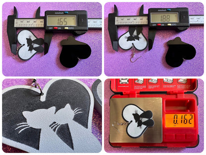 Heart Cat Earrings: Laser Cut Acrylic Cats, Kitty, Kitten, Pussy Cat, Animals, Feline, Black Cat, White Cat, Best Gifts for Her/Him/Them