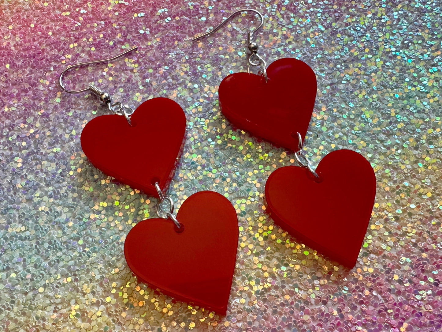 Heart Earrings: Laser Cut Acrylic Hearts, Love, Valentines Day, Anniversary, Best Gifts for Her/Him/Them