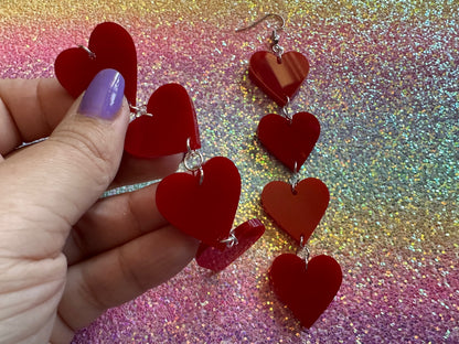 Heart Earrings: Laser Cut Acrylic Hearts, Love, Valentines Day, Anniversary, Best Gifts for Her/Him/Them